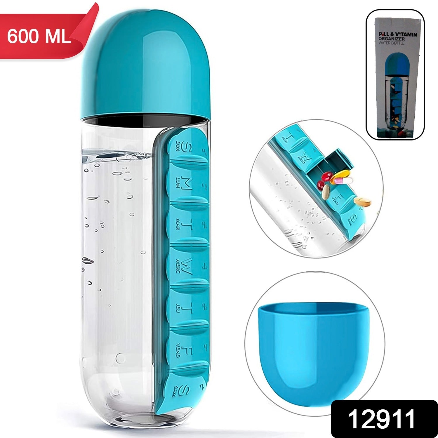 Multi-Use Pill & Water Bottle for Travel (600 Ml, Mix Color) Multi-Use Pill & Water Bottle for Travel (600 Ml, Mix Color)